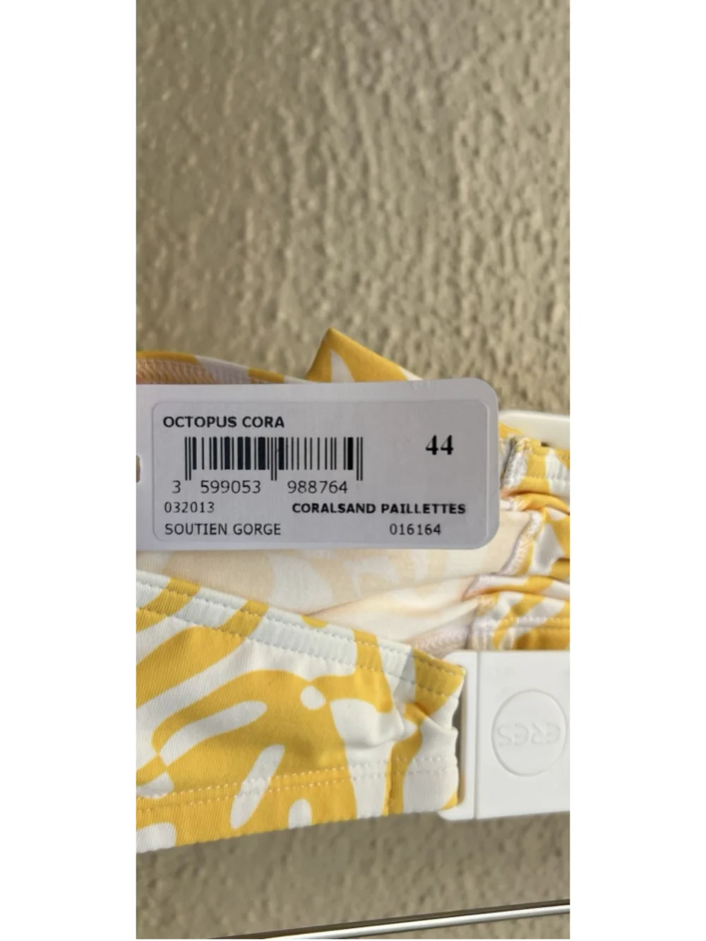 Eres Octopus Cora Strapless Bandeau Bikini Top Yellow White Print FR 44 US 12